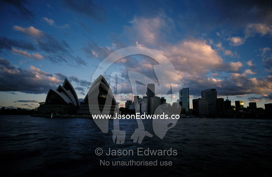 Sydney's famous opera house rests on the shore of Sydney Habour. Sydney Opera House, New South Wales, Australia.