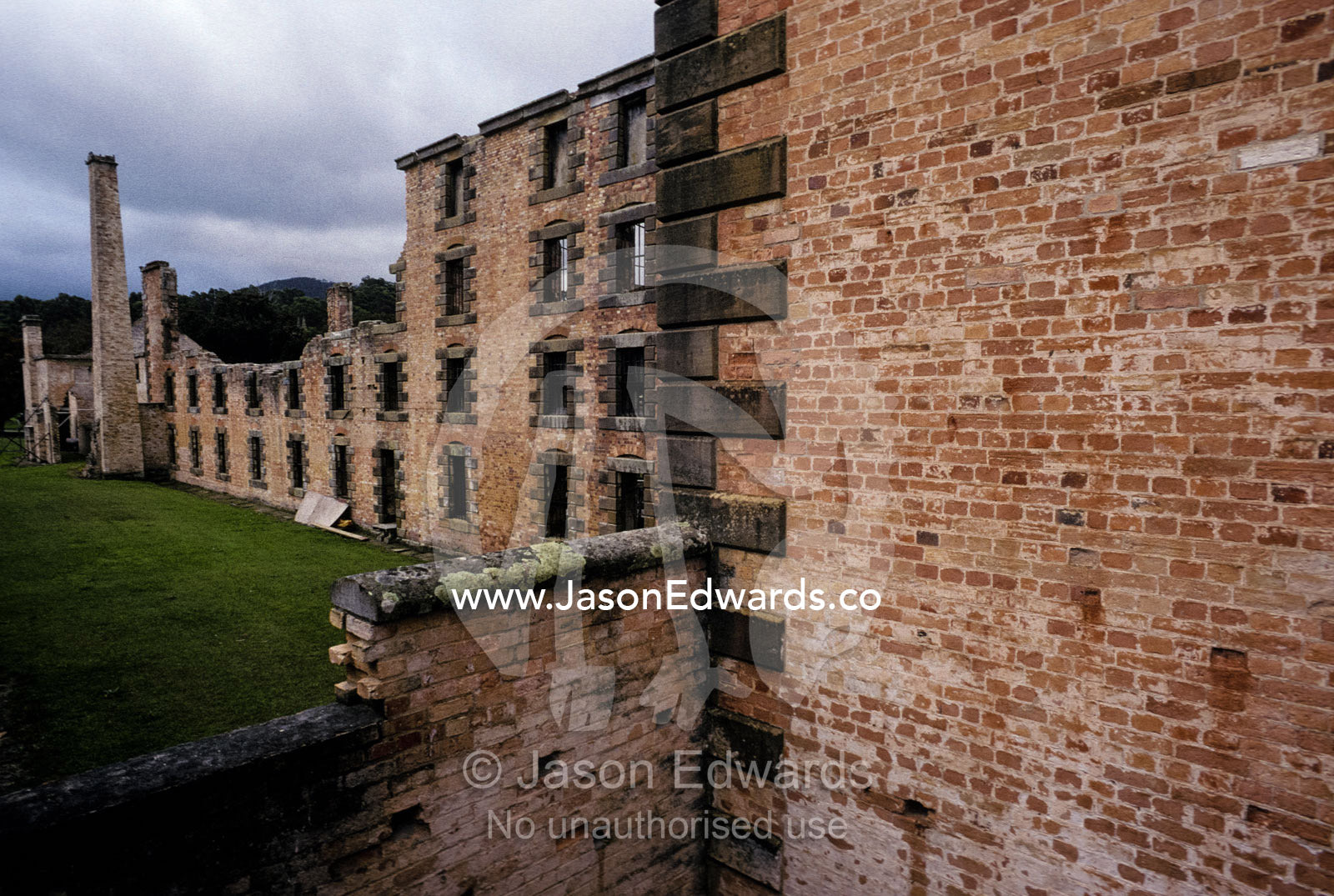 The formidable penitentiary walls at the Port Arthur penal settlement. Port Arthur Penal Settlement Tasmania Australia.