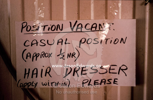 An outback cattle station owners wife advertises for a hair dresser. Jacks Hole, Kimberley Ranges National Park, Western Australia.