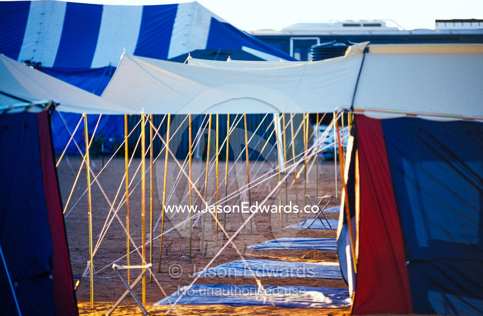Outback desert tent city erected by tourists near Lake Eyre in flood. Oodnadatta, William Creek, South Australia.
