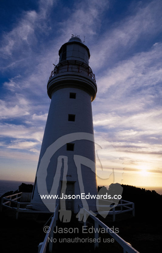 Constructed in 1848 the Cape Otway Lighthouse overlooks Bass Strait. Cape Otway National Park, Victoria Australia.