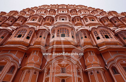 The Hawa Mahal, Palace of the Winds, Pink Palace's sandstone windows. Jaipur, India.