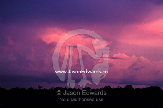An impending Wet Season storm over the Pantanal wetlands at sunset. Pantanal National Park Brasil.