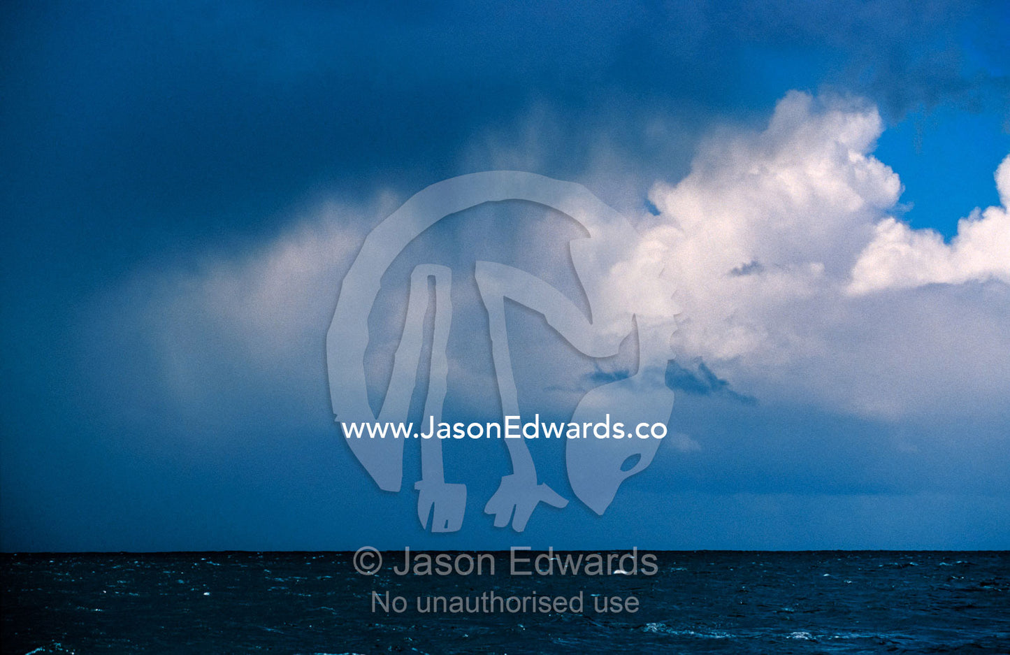 A menacing thunderstorm and rain clouds billow over a choppy ocean. Twofold Bay, Eden, New South Wales, Australia.