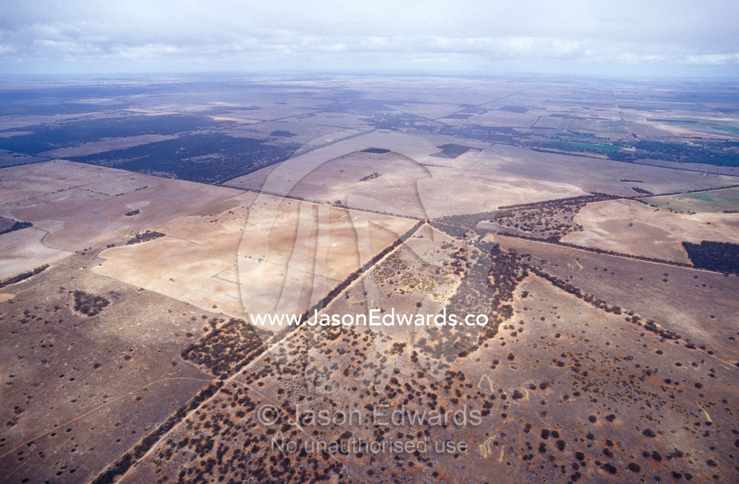An aerial view of farmland fields in drought. Outback North Eastern South Australia.
