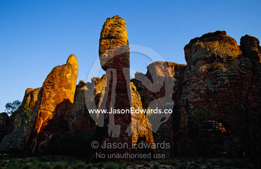 Ancient "Lost City" sandstone rock formations against a blue sky. Limmen National Park, Northern Territory, Australia.