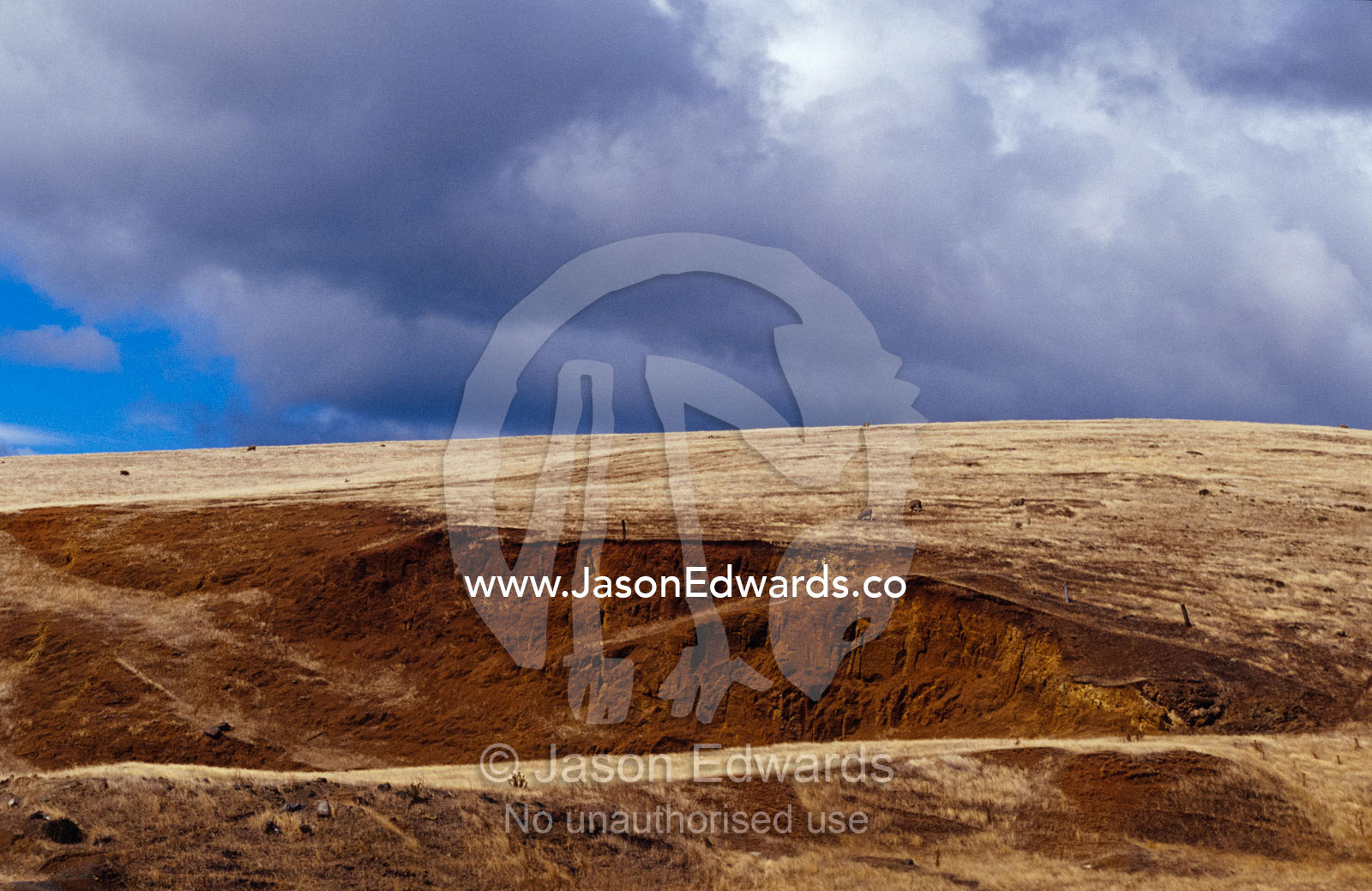 Farmland destroyed by drought, over grazing and erosion. Central Tasmania, Australia