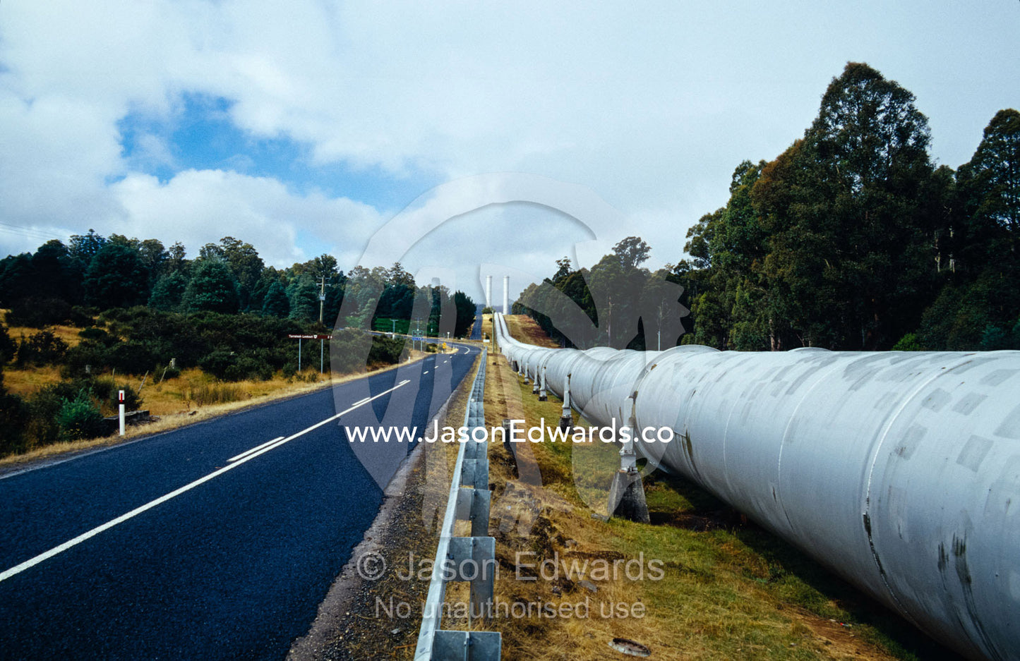 A massive hydro electric power station water supply pipe. Tungatinan, Tasmania, Australia.
