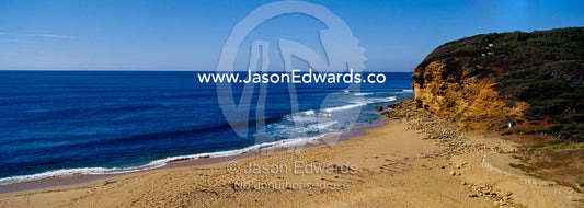 The icon of Australian surfing Bells Beach, on a warm summers morning. Bells Beach, Victoria, Australia.