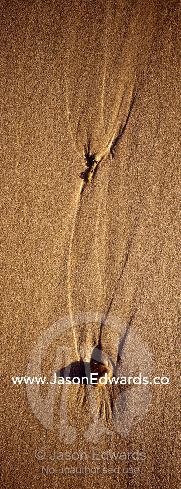 Receding waves leave tiny patterns trailing behind stones on a beach. Jan Juc, Victoria, Australia.