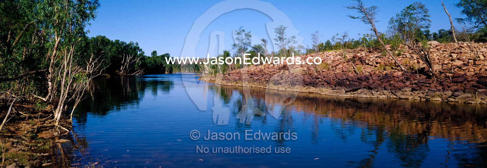 Clear, blue, crocodile infested waters in the Gulf of Carpentaria. Limmen National Park, Northern Territory, Australia.