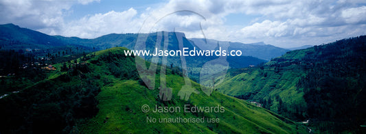The lush, green, mountainous Hill Country of Sri Lanka's interior. Central Hill Country near Nuwara Eliya, Sri Lanka.