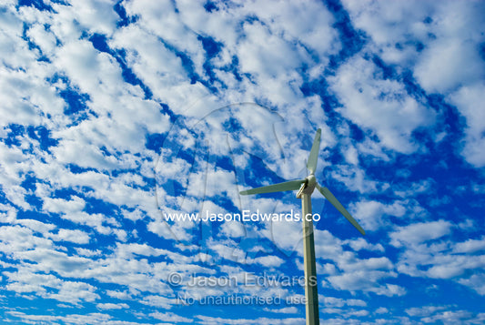A coastal wind turbine provides electricity for a research station. near Breamlea, Victoria, Australia.