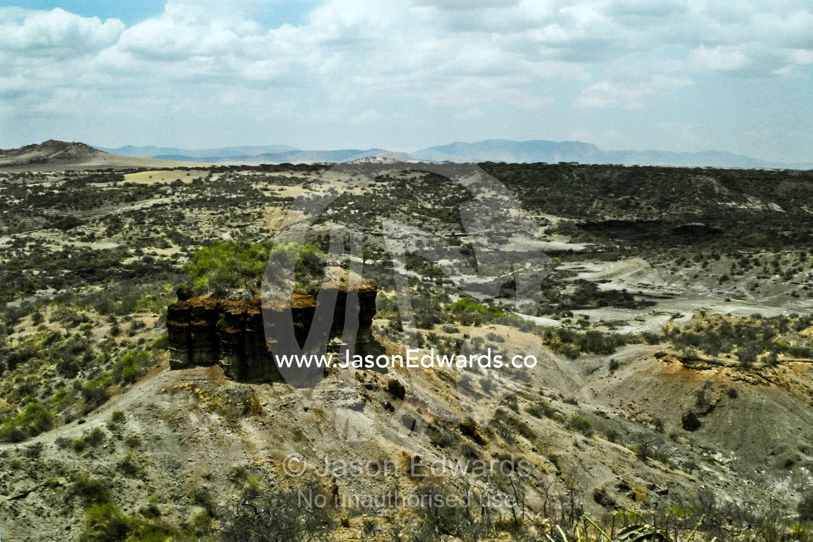 The arid terrain of Olduvai Gorge is known as The Cradle of Mankind. Olduvai Gorge, Tanzania.