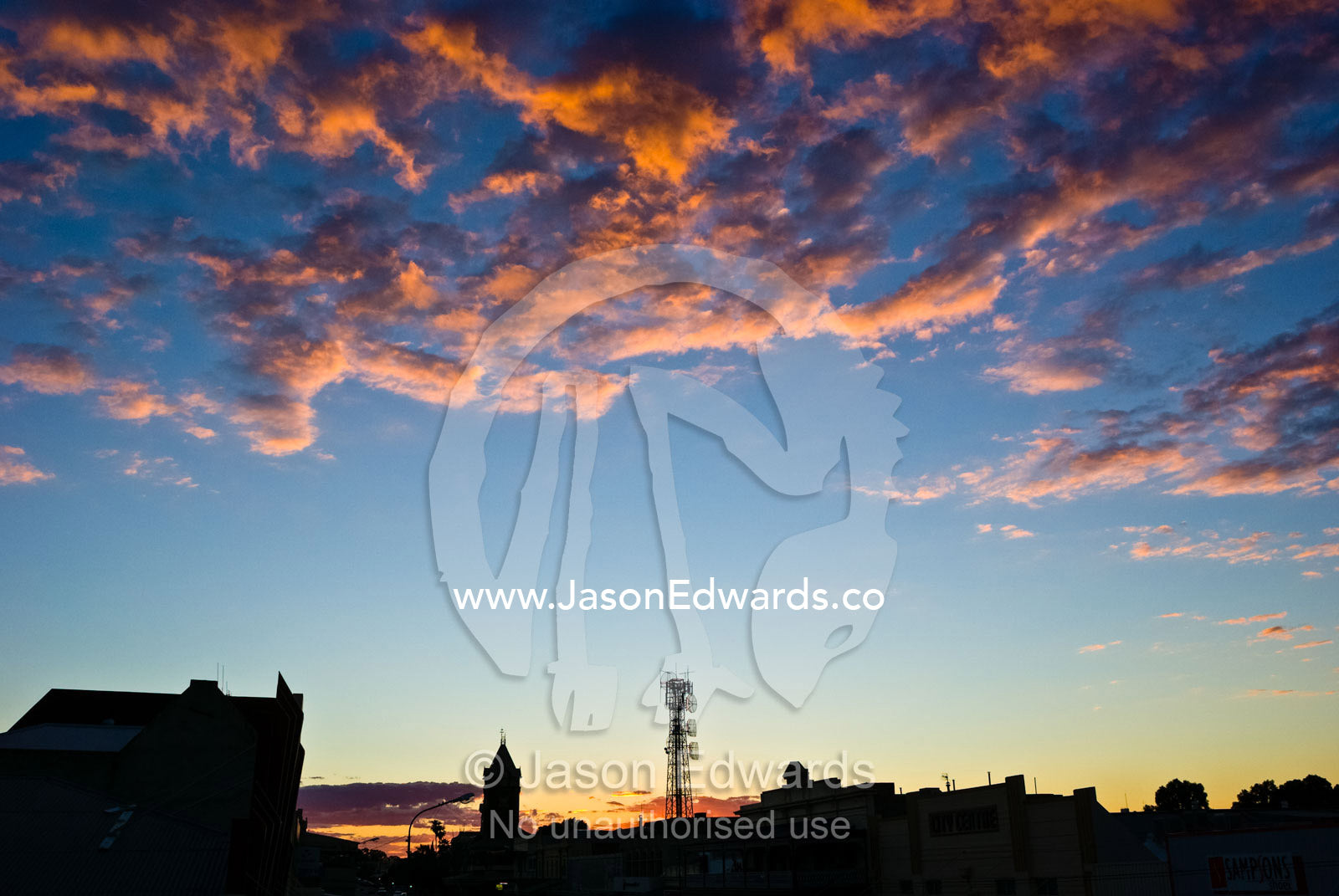 The skyline of the colonial mining town Broken Hill at sunset. Broken Hill, New South Wales, Australia.