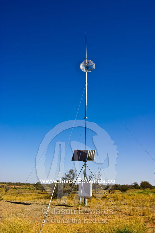 A solar powered satellite dish at a rangers station in a remote desert Sturt National Park, New South Wales, Australia.