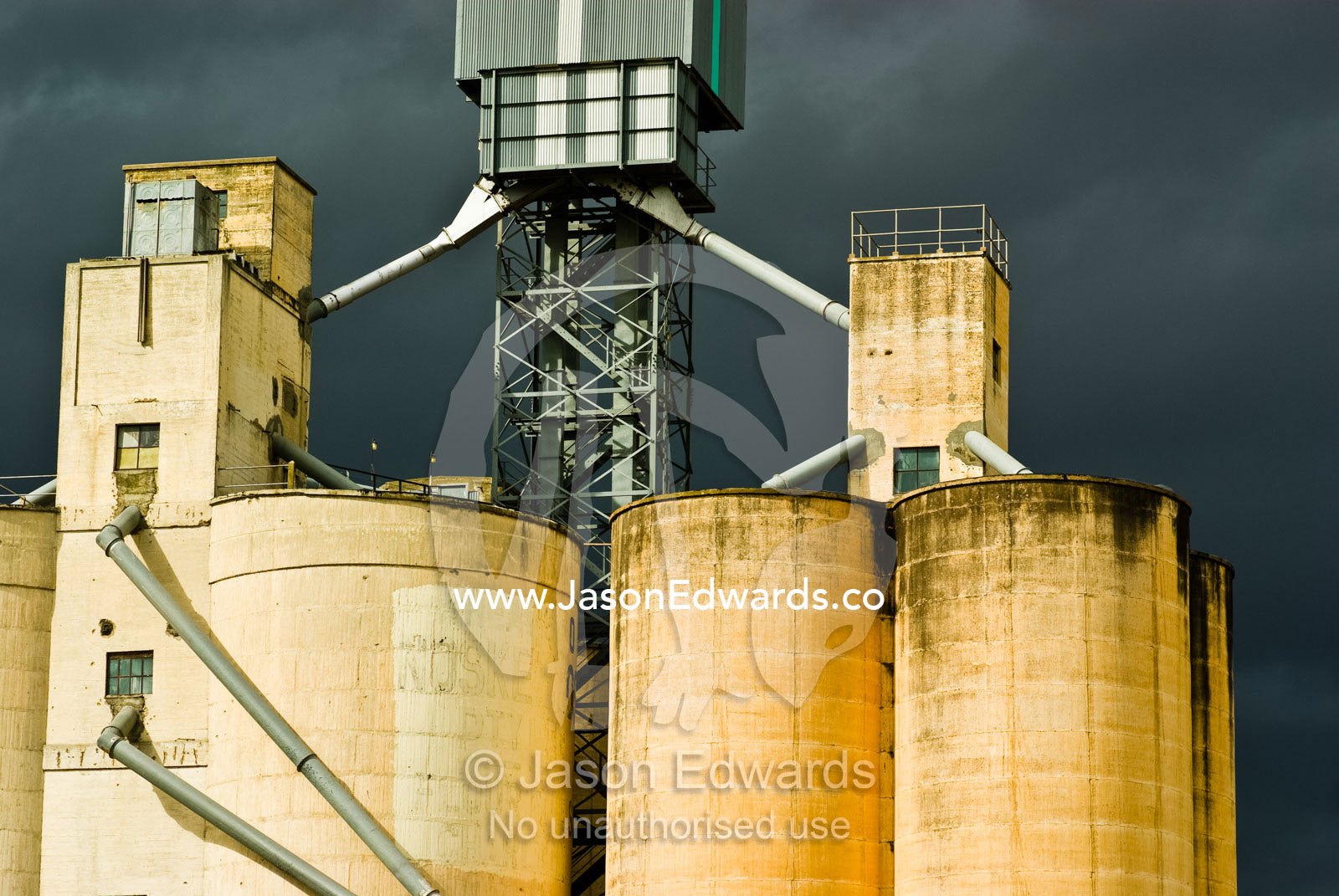 Massive grain storage silos in central Victoria's wheat belt. Charlton, Victoria, Australia