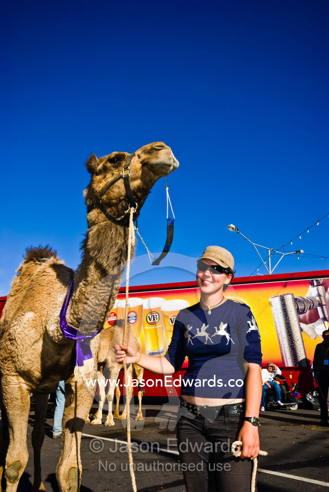 A jockey and her camel awarded after completing an endurance race. Hughenden, Queensland, Australia