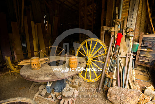 A workshop for constructing the central hub of stagecoach wheels. Ballarat, Victoria, Australia.