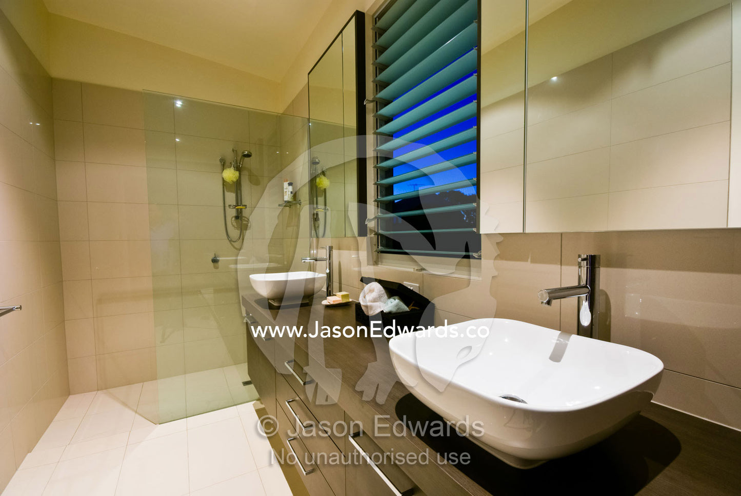 A clean bathroom and shower in a modern beach house. Ocean Grove, Victoria, Australia