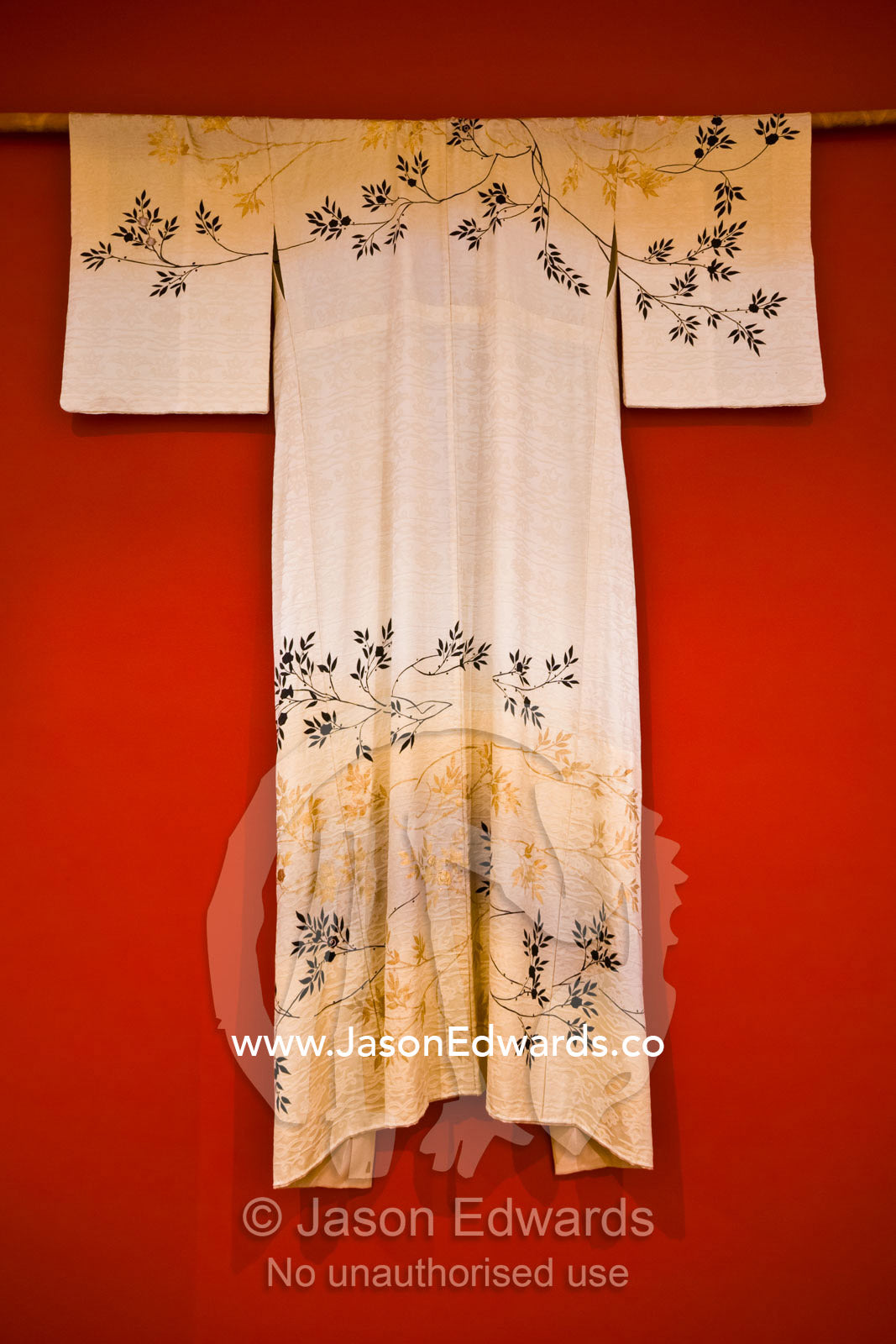 An ornamental Japanese kimono hanging as a wall display. Ocean Grove, Victoria, Australia