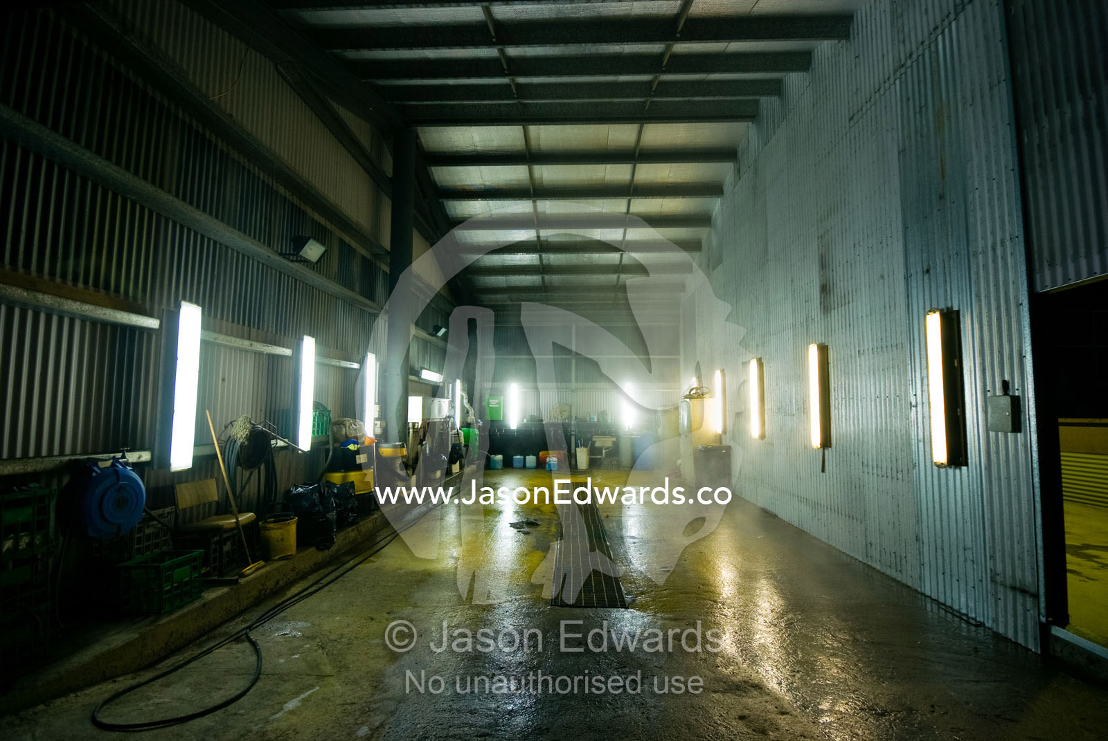 A corrugated stainless steel mechanics workshop and 4wd and bus wash. Mount Hotham Alpine Resort, Victoria, Australia