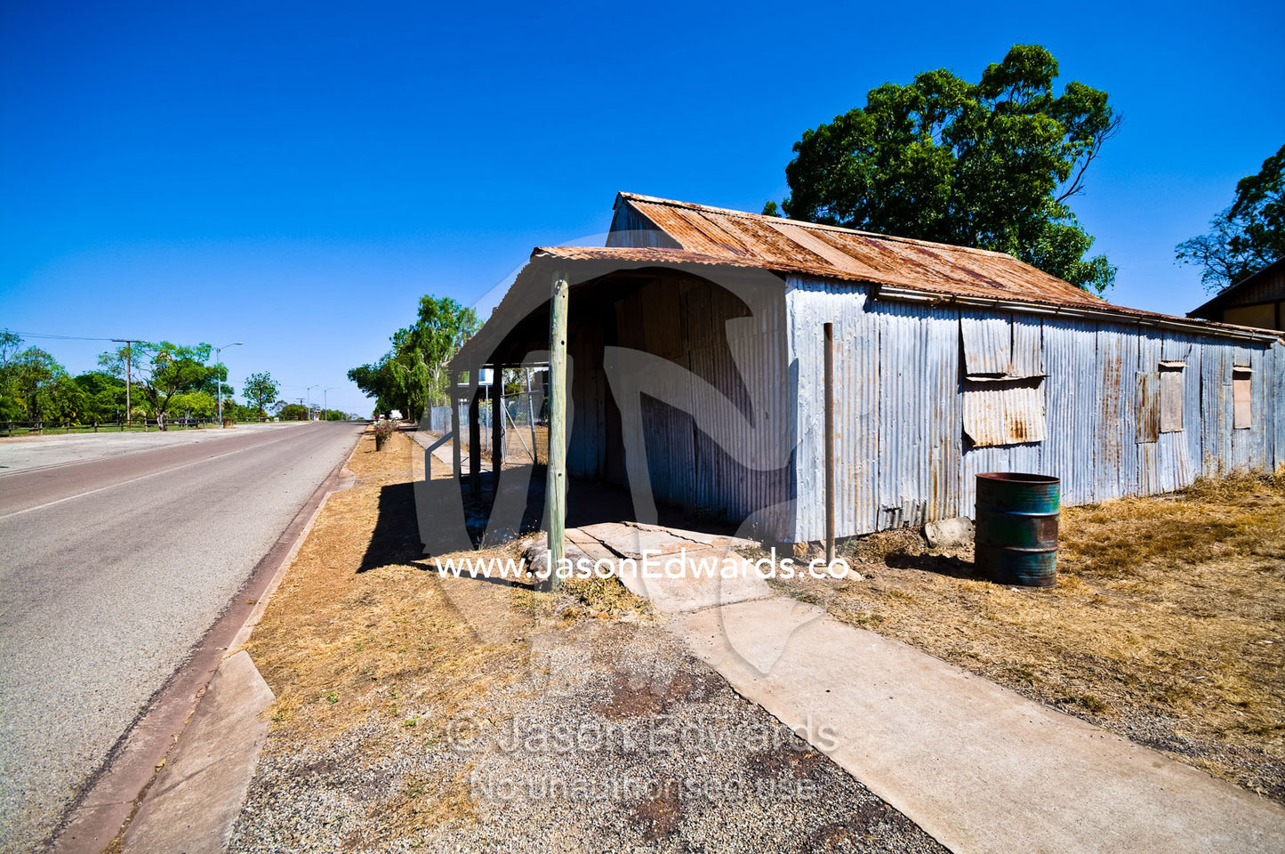 An rugged antique Top End bakery made of corrugated galvanized iron. Pine Creek, Northern Territory, Australia
