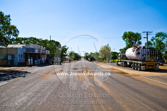 The main street and business district of a small, remote Top End town. Pine Creek, Northern Territory, Australia