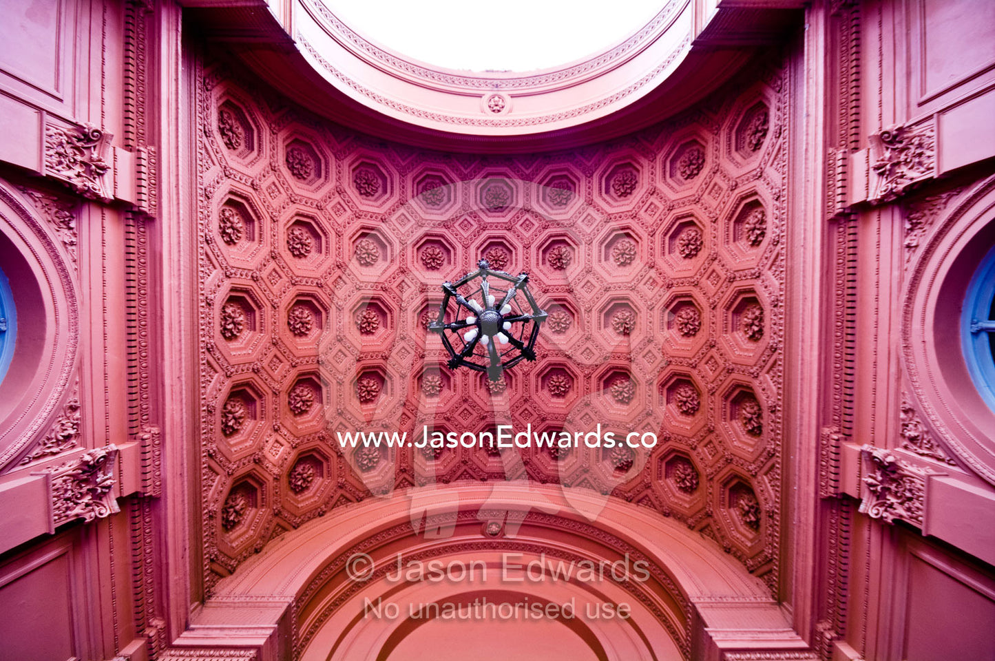 A vaulted pink ceiling of the Neoclassical portico at the Casa Rosada. Casa Rosada, Plaza de Mayo, Buenos Aires, Argentina.