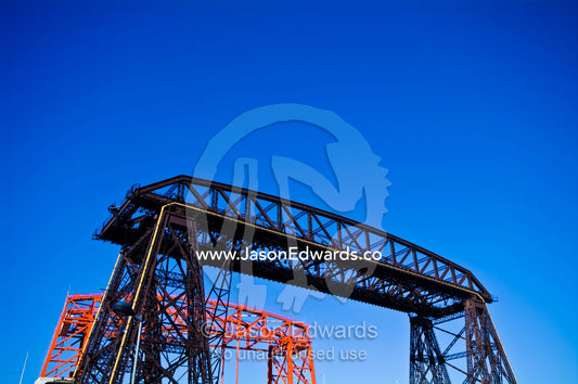 Two river bridges, a Transporter Bridge and a Railroad Lift Bridge. Rocha Bend, Riachuelo River, La Boca, Buenos Aires, Argentina.