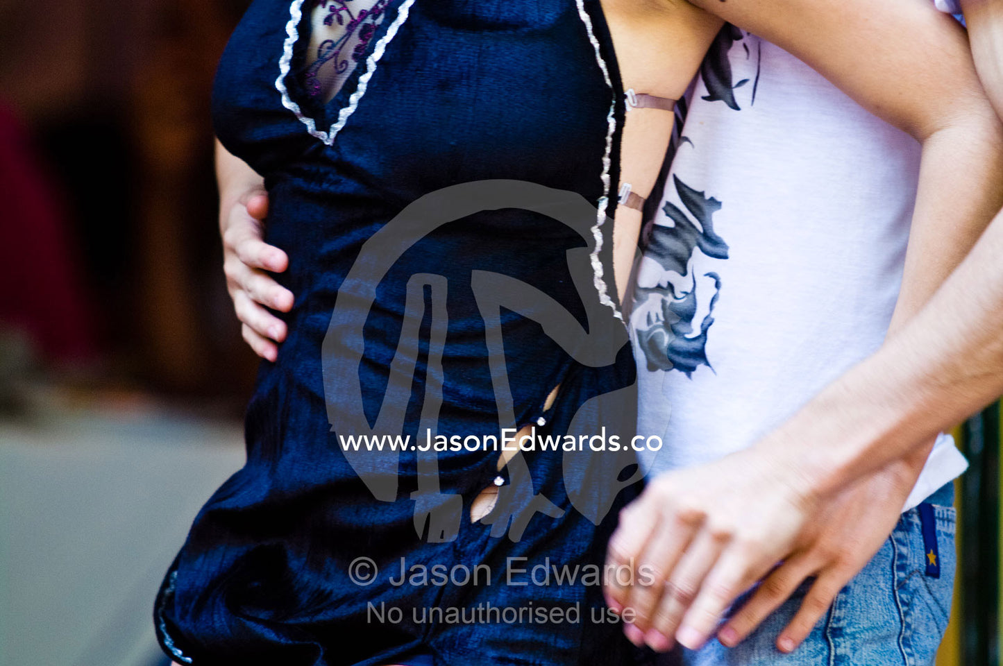 Tango dancers capture the passion of the moment in elegant motion. El Caminito, La Boca, Buenos Aires, Argentina.