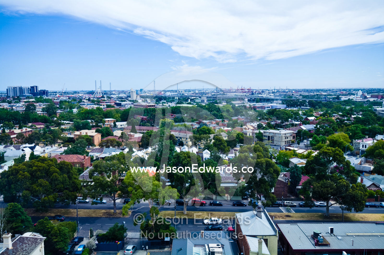 A view looking over the rooftops of an inner city terrace suburb. North Melbourne, Melbourne, Victoria, Australia.