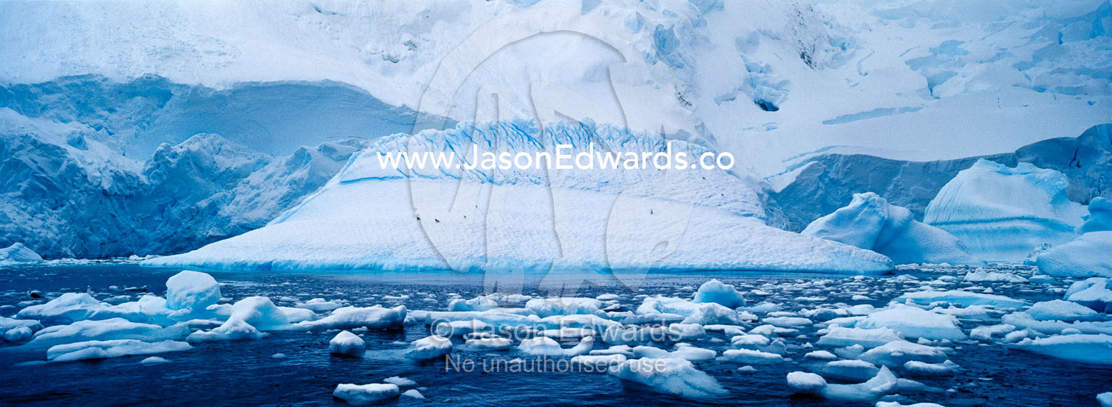 An iceberg trapped in the fracture zone of massive glacial ice cliffs. Crystal Sound, Hansen Island, Hanusse Bay, Antarctic Peninsula, Antarctic Circle, Antarctica.