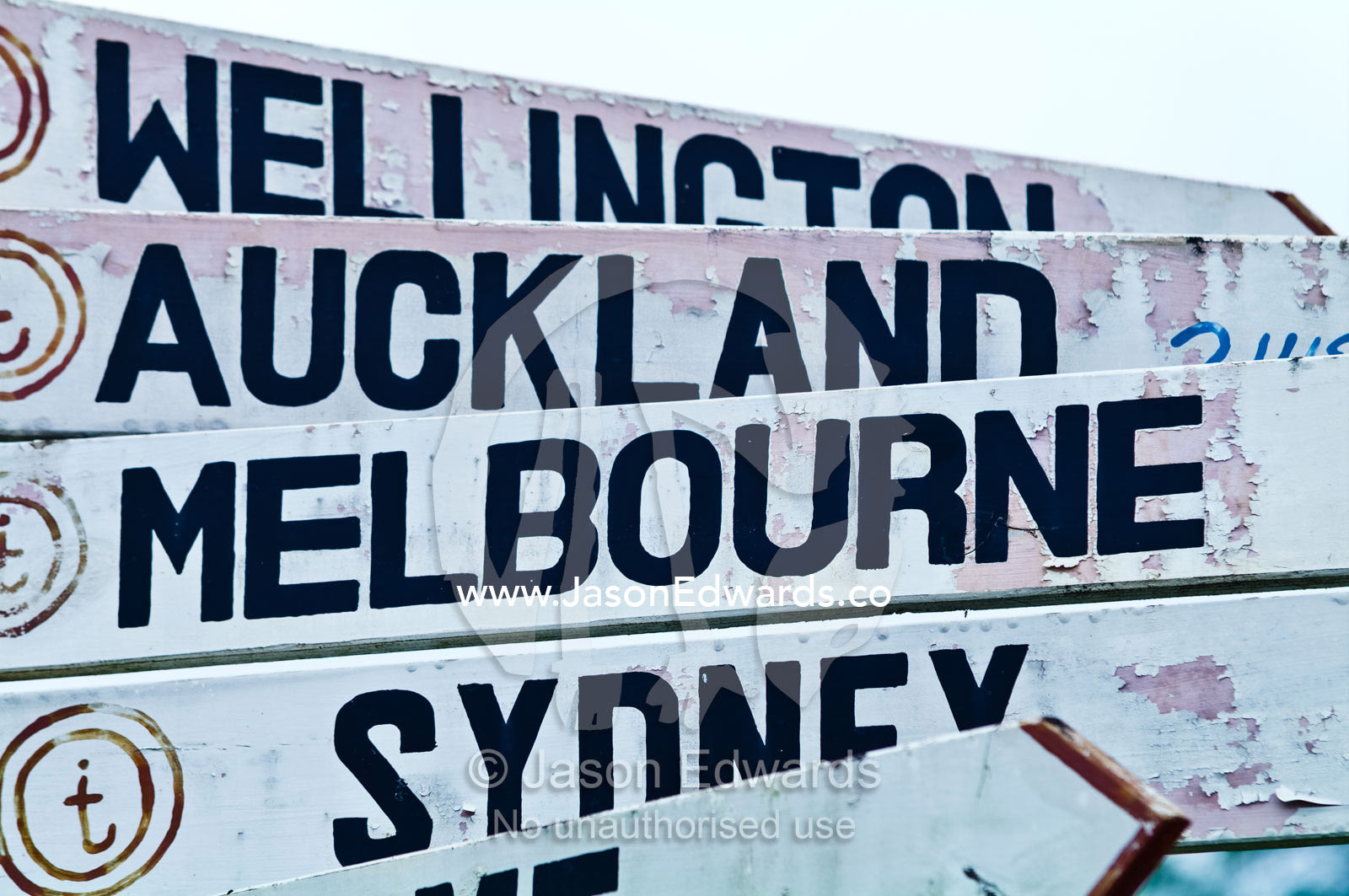 Australian and New Zealand city sign post at a tourist visitor centre. Port of Refuge, Neiafu, Vava'u Island Group, Pacific Ocean, Oceania, Kingdom of Tonga.