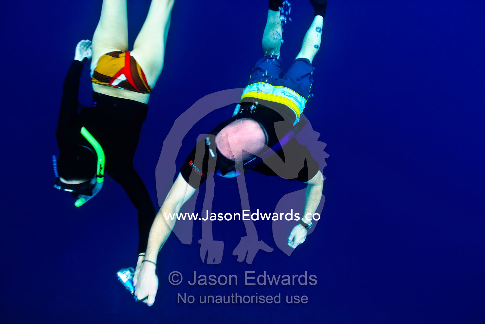 A romantic couple snorkels in clear blue tropical seas holding hands. Vava'u Island Group, Pacific Ocean, Oceania, Kingdom of Tonga.