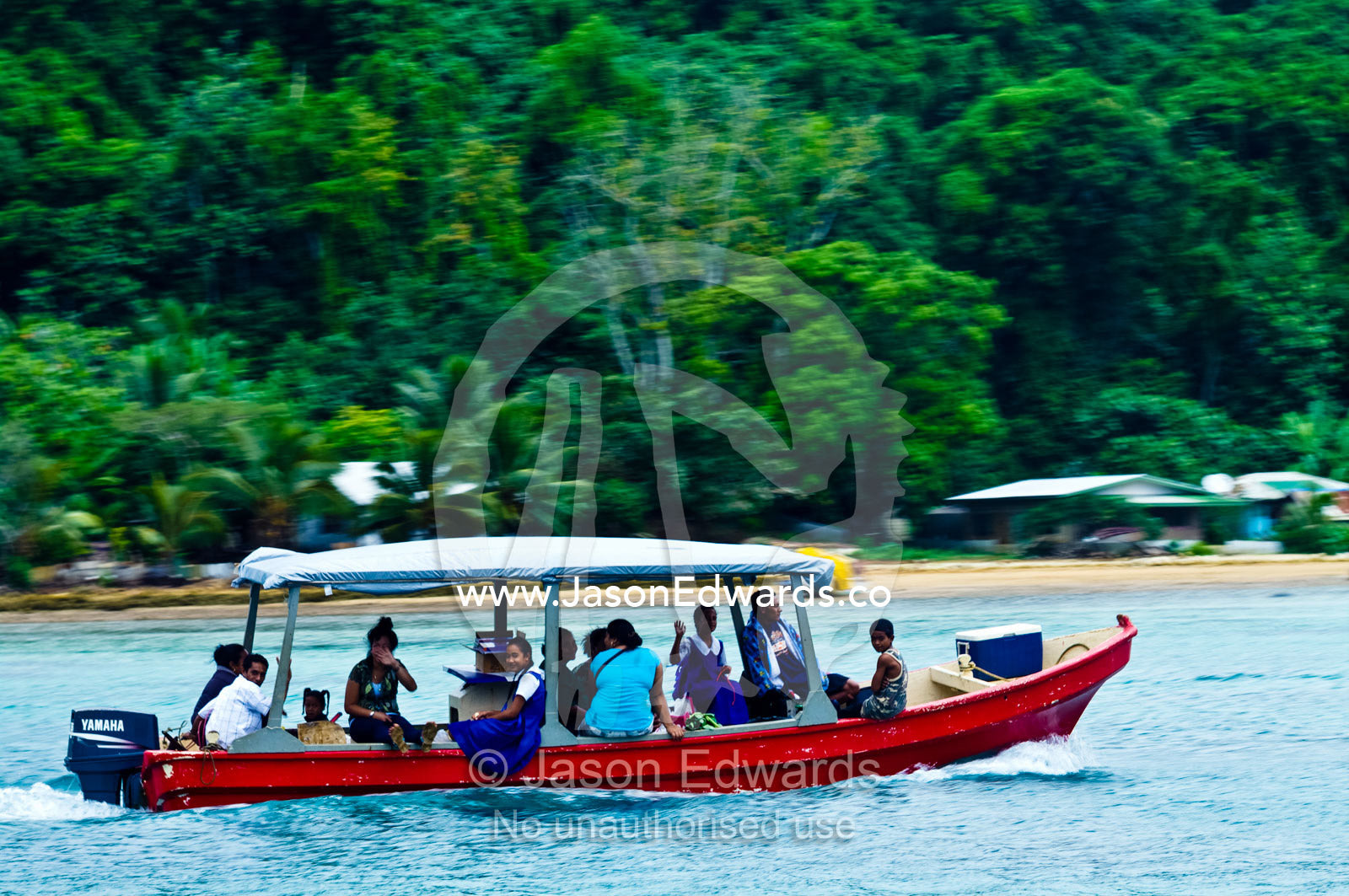 Villagers travel between tropical island communities on water taxis. Vava'u Island Group, Pacific Ocean, Oceania, Kingdom of Tonga.