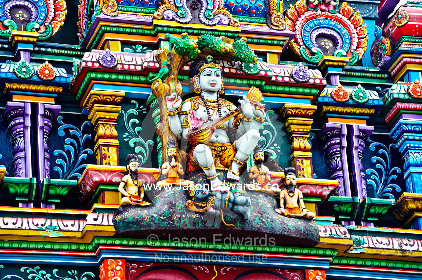 An intricate colorful statue of Shiva at a Hindu temple. Sri Siva Subramaniya Swami Temple, Nadi, Pacific Ocean, Fiji Islands.