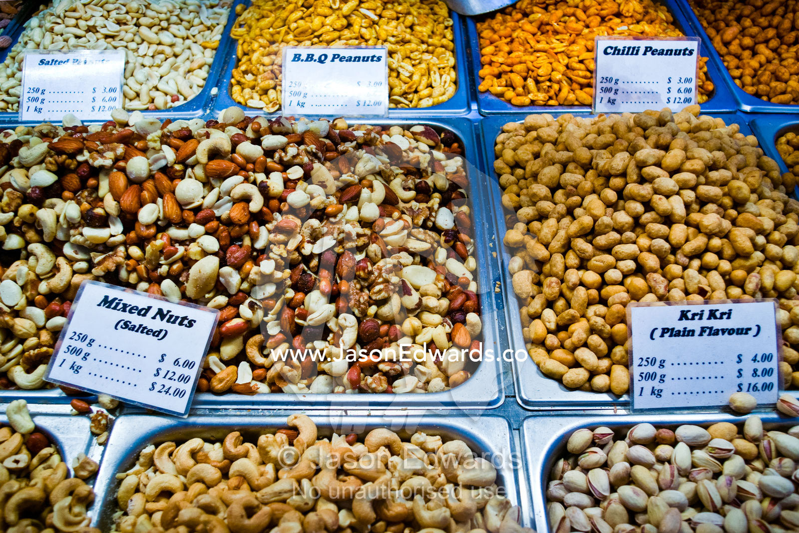 A variety of nuts in different shapes, flavours and colours for sale. Royal Melbourne Show, Royal Melbourne Agricultural Show, Flemington, Victoria, Australia.