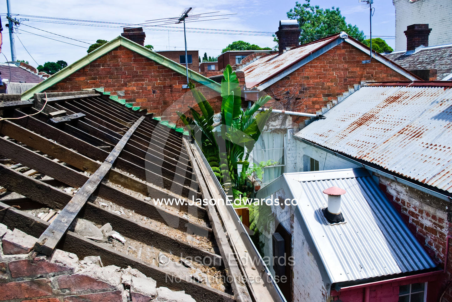 A corrugated iron roof removed from a house during a renovation. Carlton North, Melbourne, Victoria, Australia.
