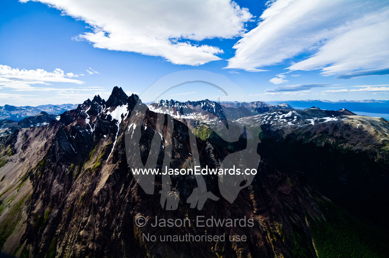 Mount Olivia's jagged summit towering over the Andes mountain range. Glacier El Martial, Ushuaia, Fuegian Andes, Tierra del Fuego Archipelago, Straits of Magellan, Tierra del Fuego Province, Patagonia, Argentina.