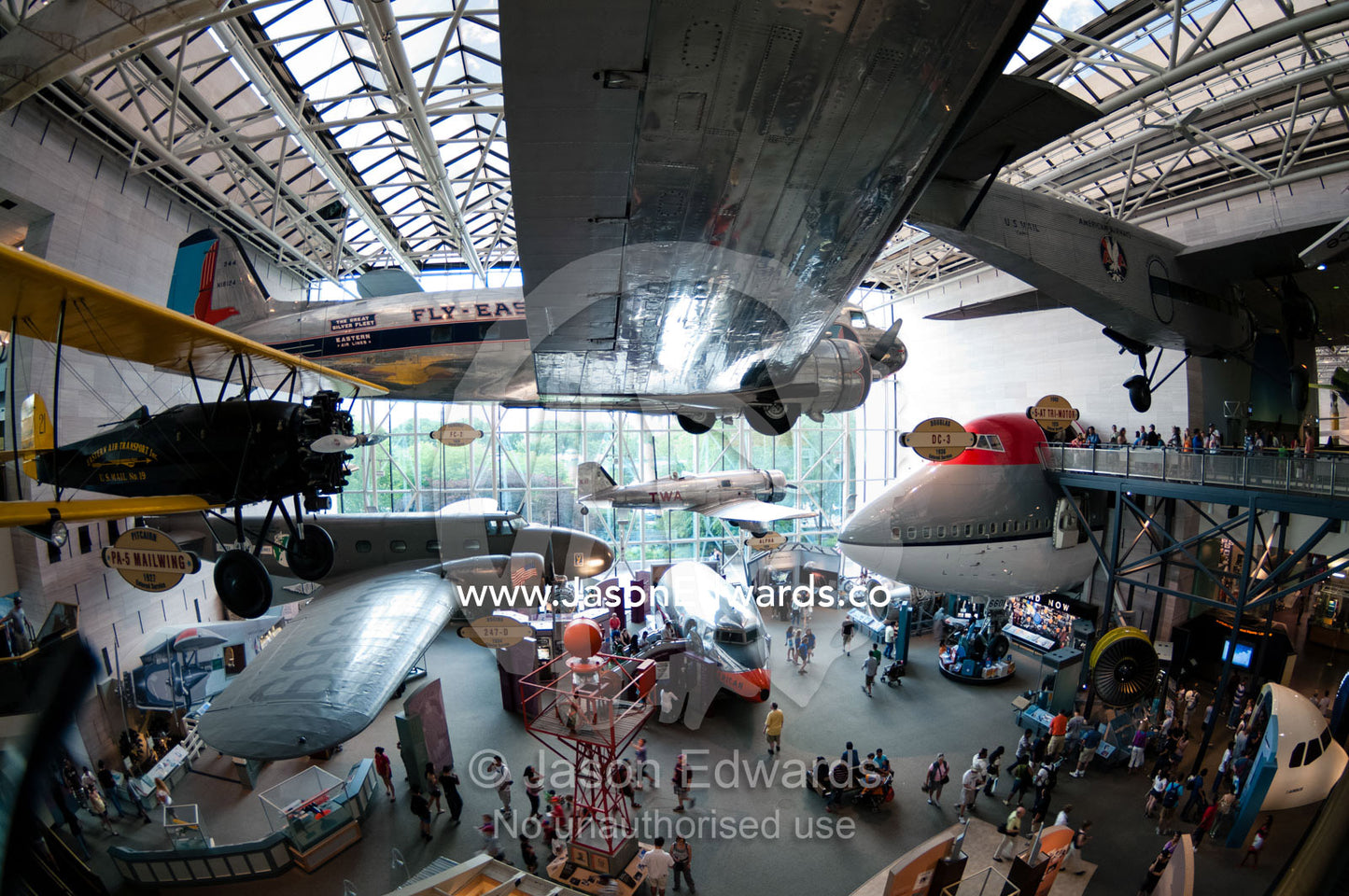 Passenger aircraft collection on display in the America by Air gallery National Air and Space Museum, Smithsonian Institution, Washington, District of Columbia, United States of America.