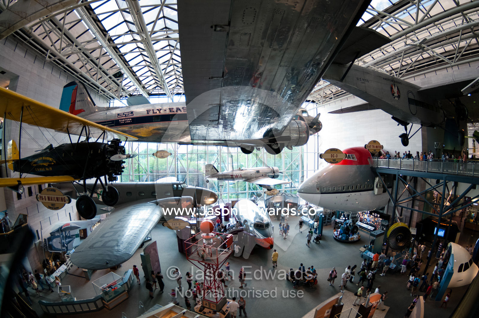 Passenger aircraft collection on display in the America by Air gallery National Air and Space Museum, Smithsonian Institution, Washington, District of Columbia, United States of America.
