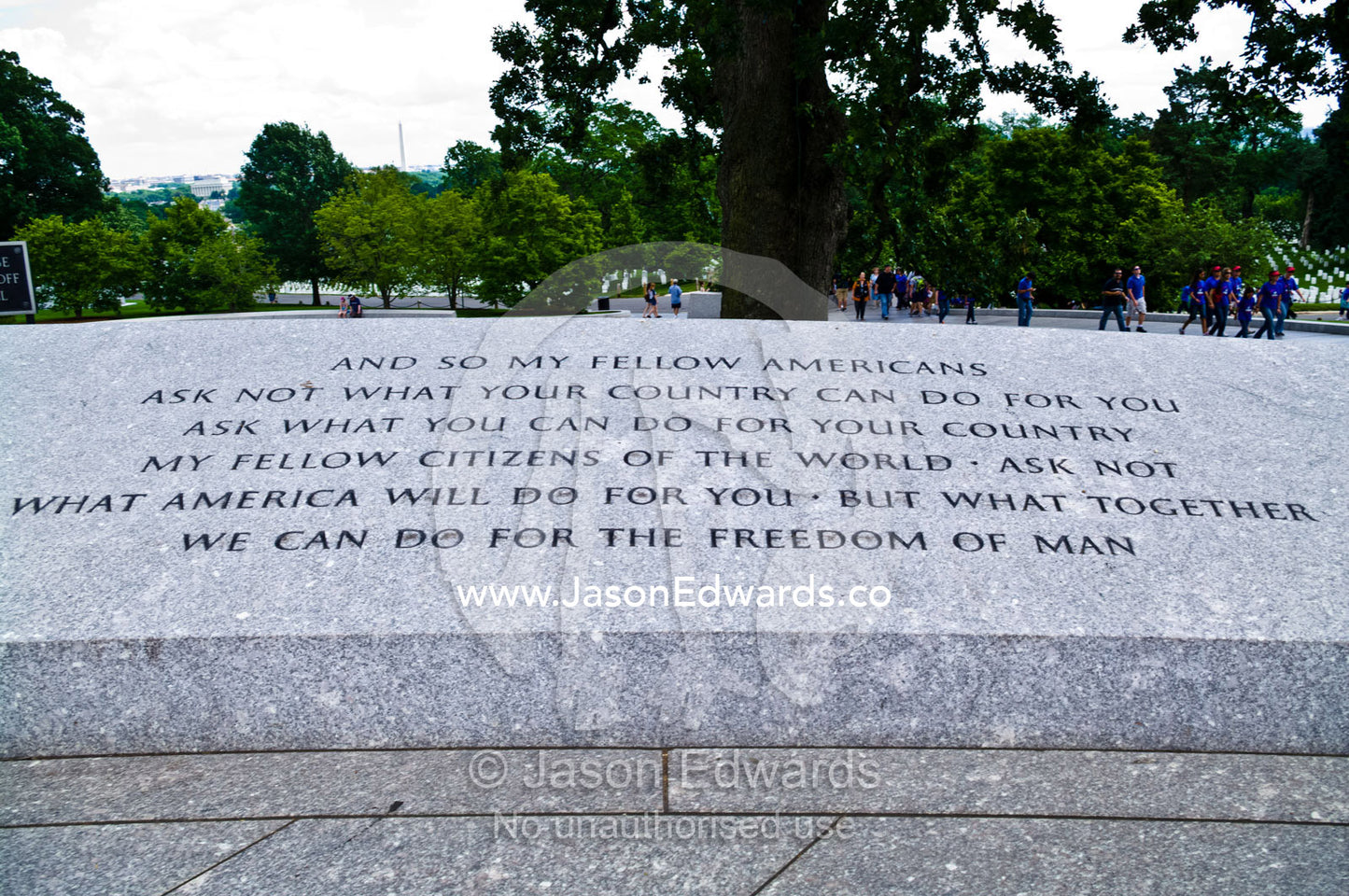 Words by President John F. Kennedy inscribed in a marble monument. Arlington National Cemetery, Arlington, Virginia, United States of America.