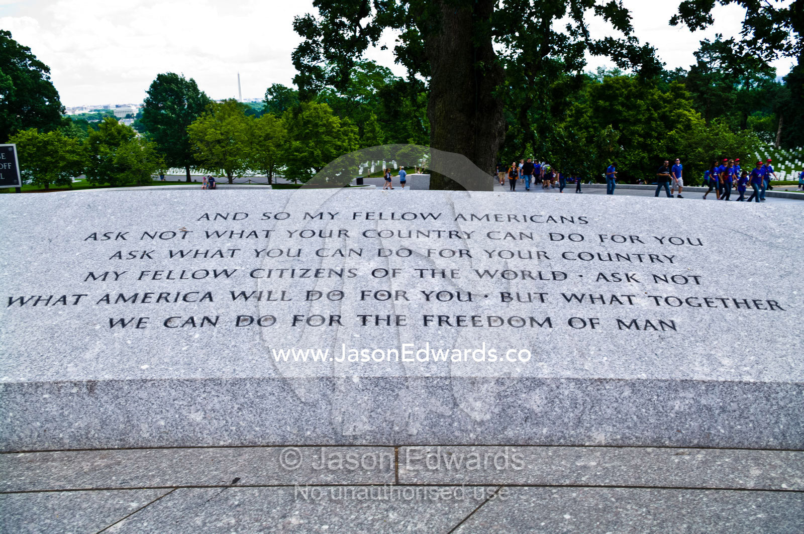Words by President John F. Kennedy inscribed in a marble monument. Arlington National Cemetery, Arlington, Virginia, United States of America.