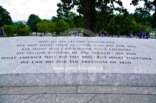 Words by President John F. Kennedy inscribed in a marble monument. Arlington National Cemetery, Arlington, Virginia, United States of America.