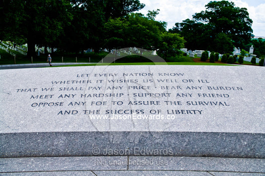 Words by President John F. Kennedy inscribed in a marble monument. Arlington National Cemetery, Arlington, Virginia, United States of America.