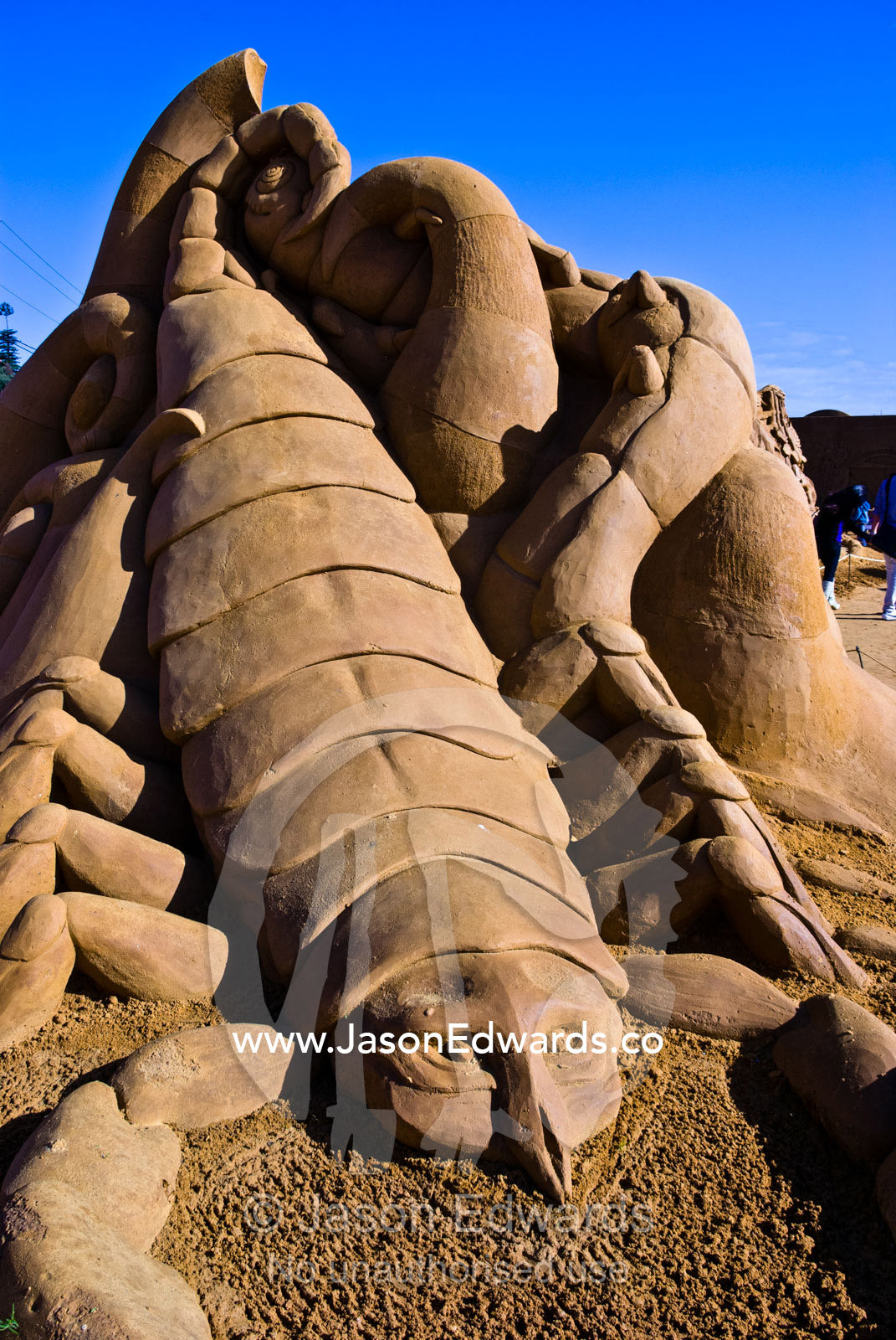 A professional sand sculpture featuring a menacing scorpion. Frankston, Port Phillip Bay, Melbourne, Victoria, Australia.