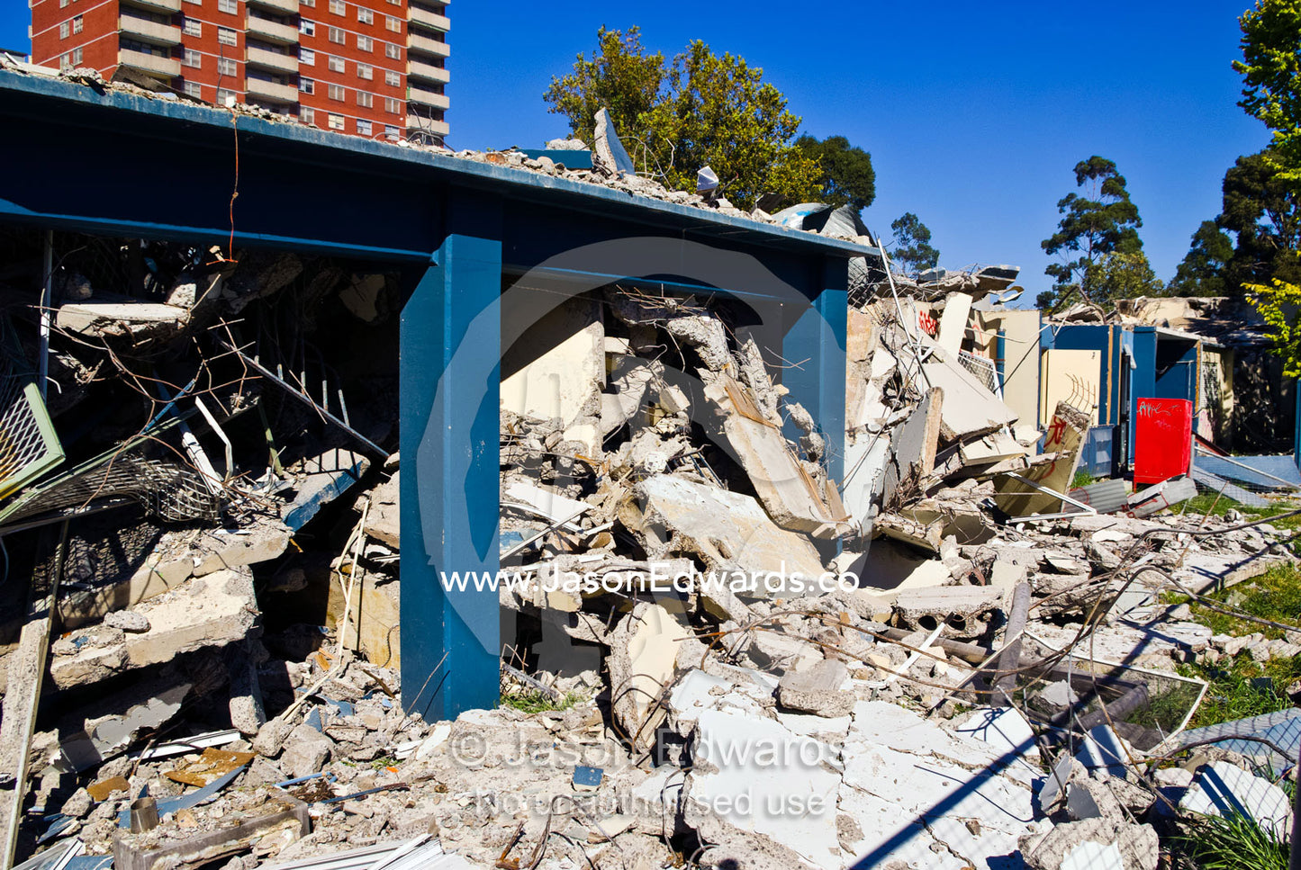 Demolition of a low rise apartment complex for low income tenants. Carlton North, Melbourne, Victoria, Australia.