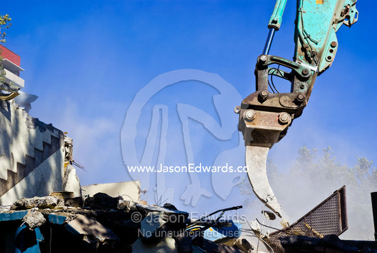 Demolition of a low rise apartment complex for low income tenants. Carlton North, Melbourne, Victoria, Australia.