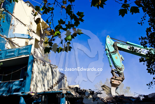 Demolition of a low rise apartment complex for low income tenants. Carlton North, Melbourne, Victoria, Australia.